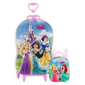 Mochila Rodinha Tripla Lancheira Princesas Castelo 3d Maxtoy