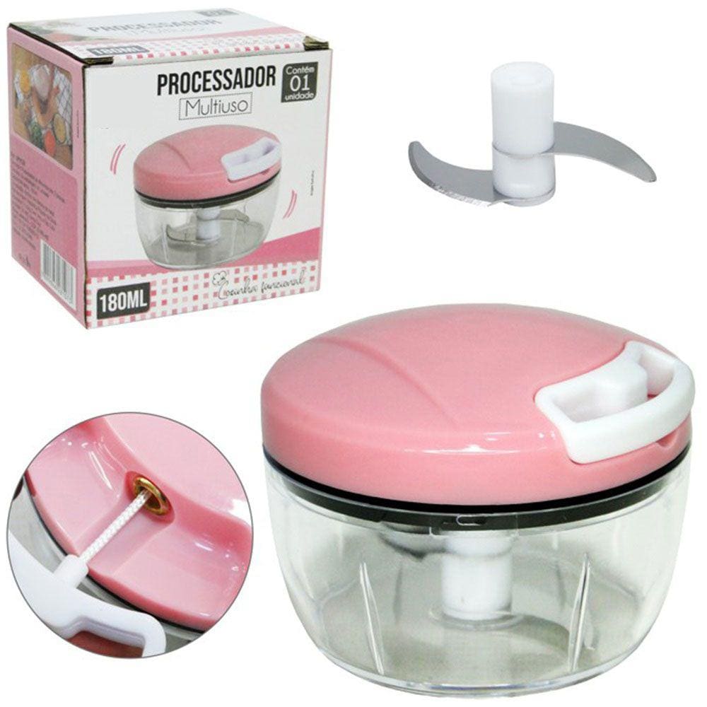 Mini Processador Alimentos Triturador Manual 2 Lâminas 180 ml
