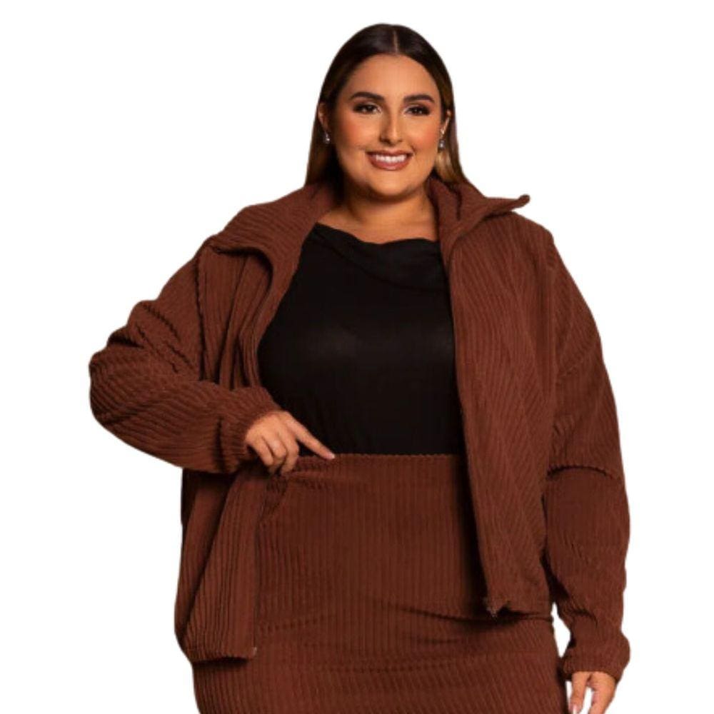 Jaqueta Curta Veludo Cotelê Ziper Sem Bolso Plus Size 54 Ao 58 Domenica Solazzo