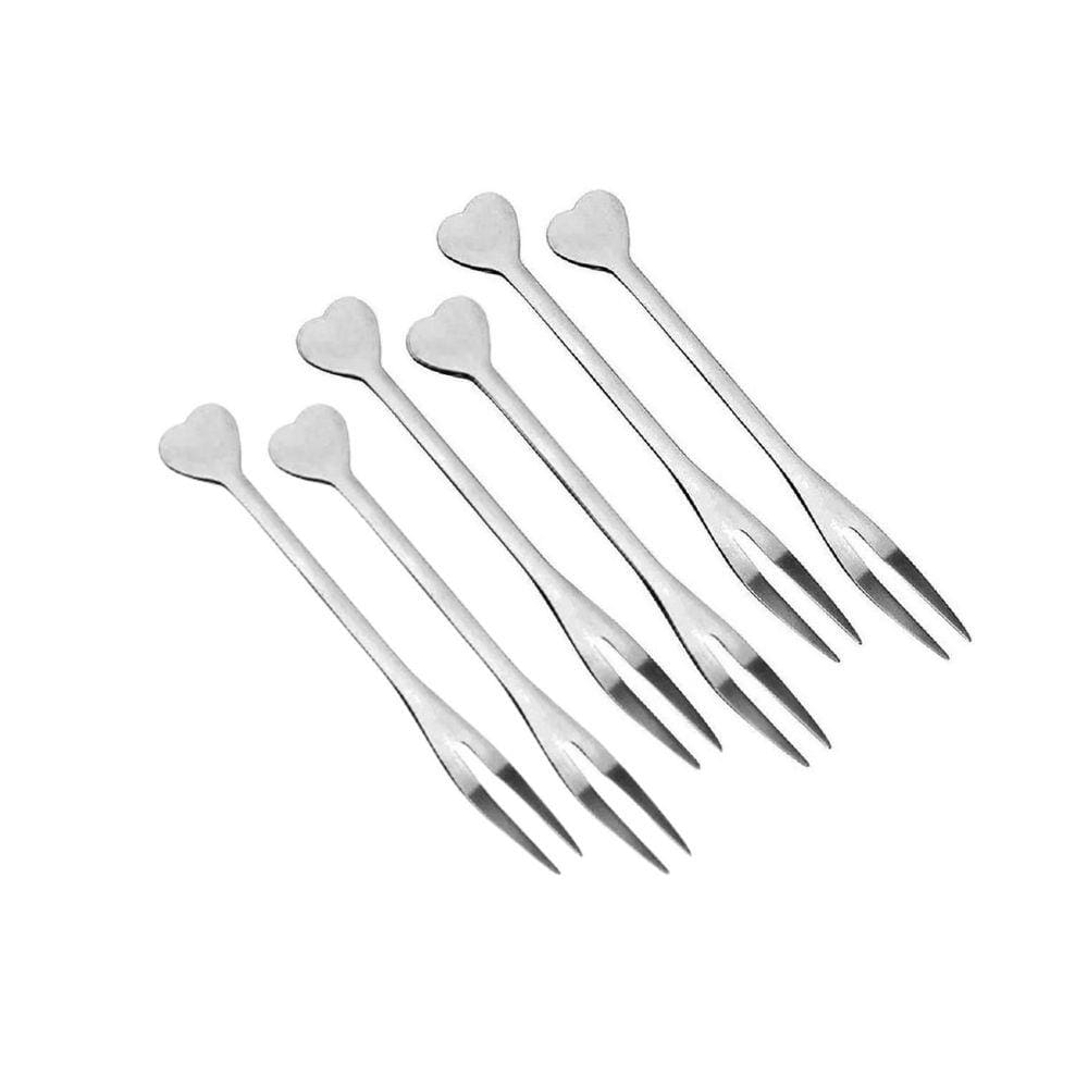 Mini Garfos Para Petiscos Em Aço Inox Coração Com 06 Peças