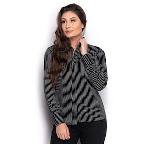 Camisa Camisete Social Feminina Listrada Manga Longa Casual