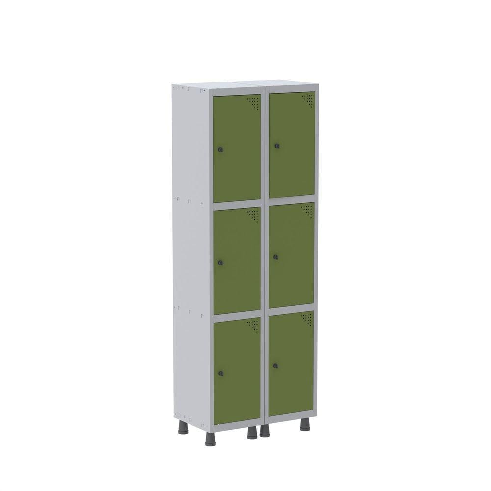 Armário Roupeiro 6 Portas Aço GRP 502/6 Pandin Móveis Cinza/Verde Miró