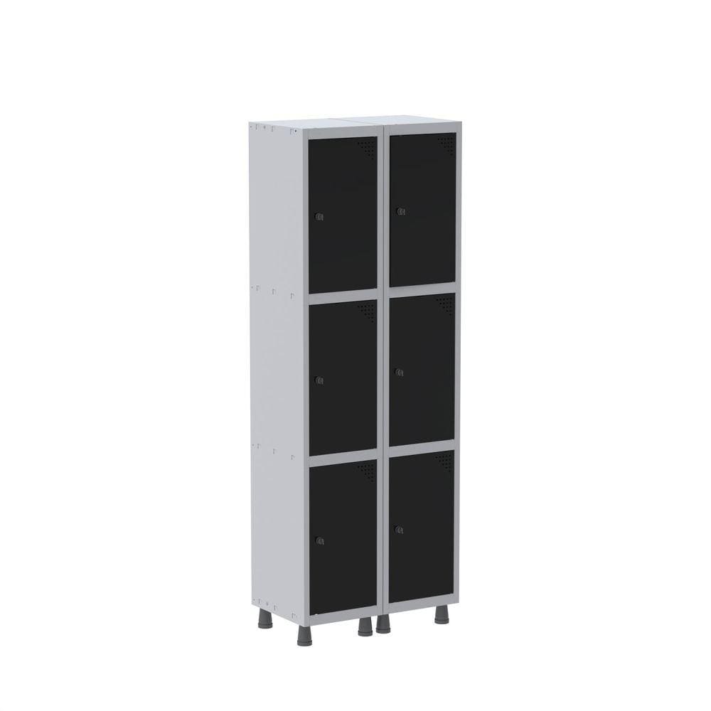 Armário Roupeiro 6 Portas Aço GRP 502/6 Pandin Móveis Cinza/Preto