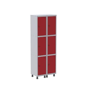 Armário Roupeiro 6 Portas Aço GRP 502/6 Pandin Móveis Cinza/Vermelho