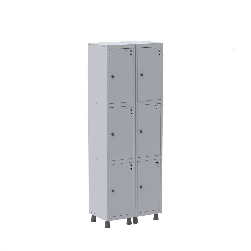 Armário Roupeiro 6 Portas Aço GRP 502/6 Pandin Móveis Cinza