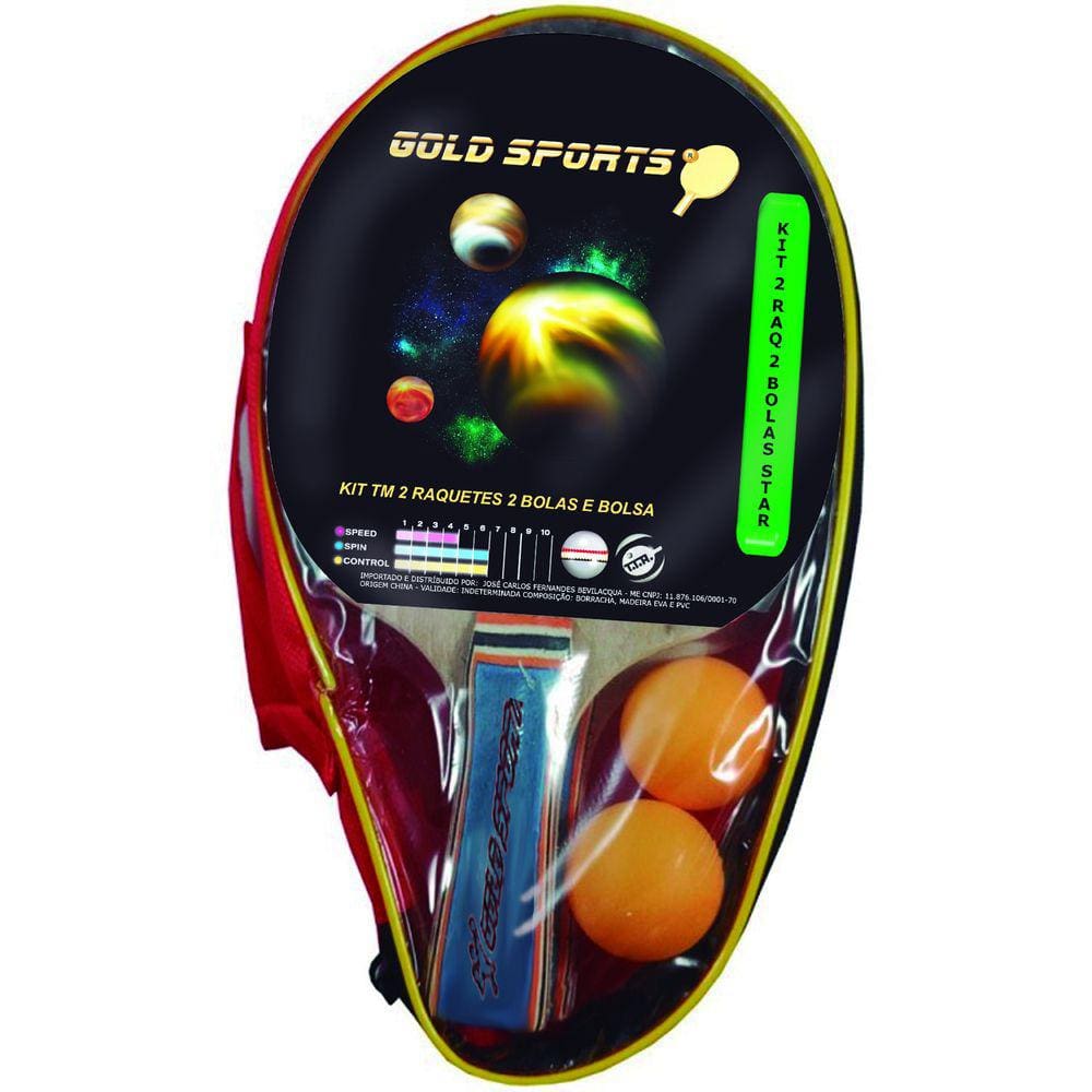 Kit Tênis de Mesa Gold Sports Star - 2 Raquetes e 2 Bolas e Bolsa para Carregar