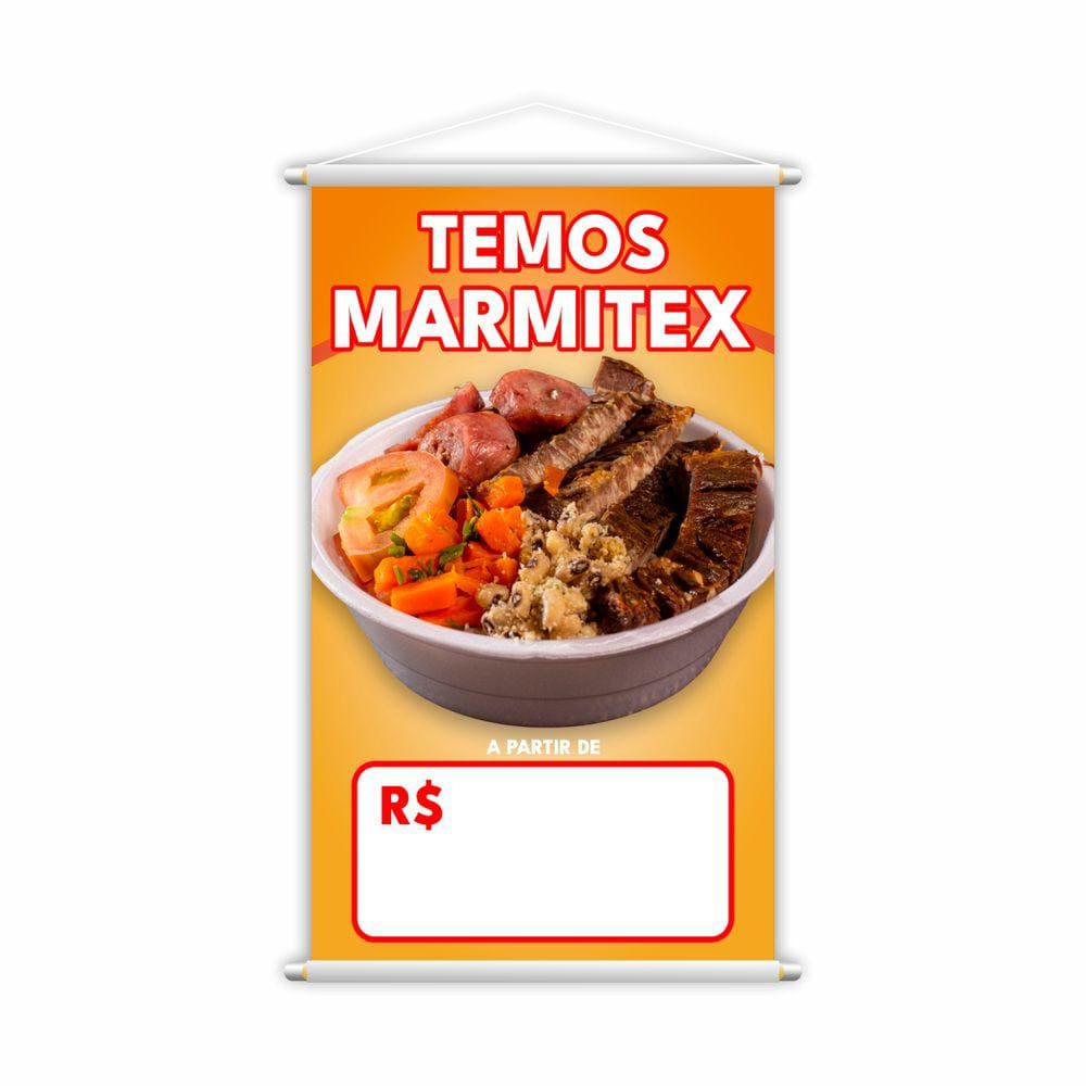 Banner Temos Marmitex Preço Fundo Branco Comida Grande