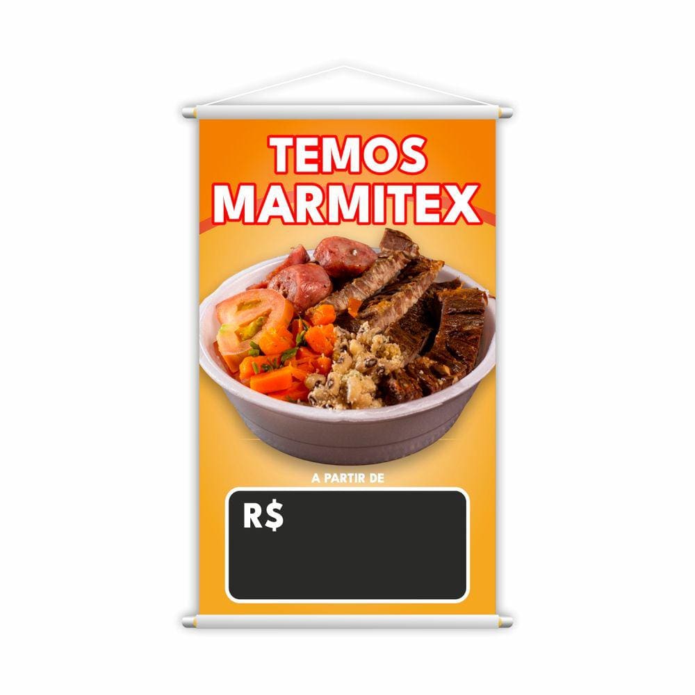 Banner Temos Marmitex Preço Fundo Preto Comida Lona 60x40cm