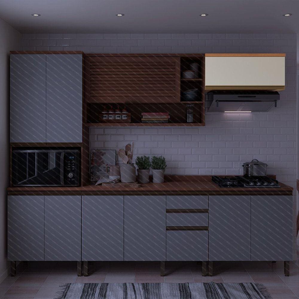 Armário 80cm 1 Porta Basculante Macadâmia Freijó/Branco