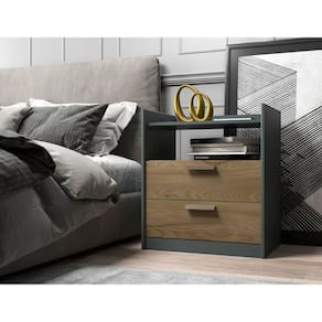 Mesa Cabeceira MDF 2 Gavetas Veneto Cinza/Olmo Italiano