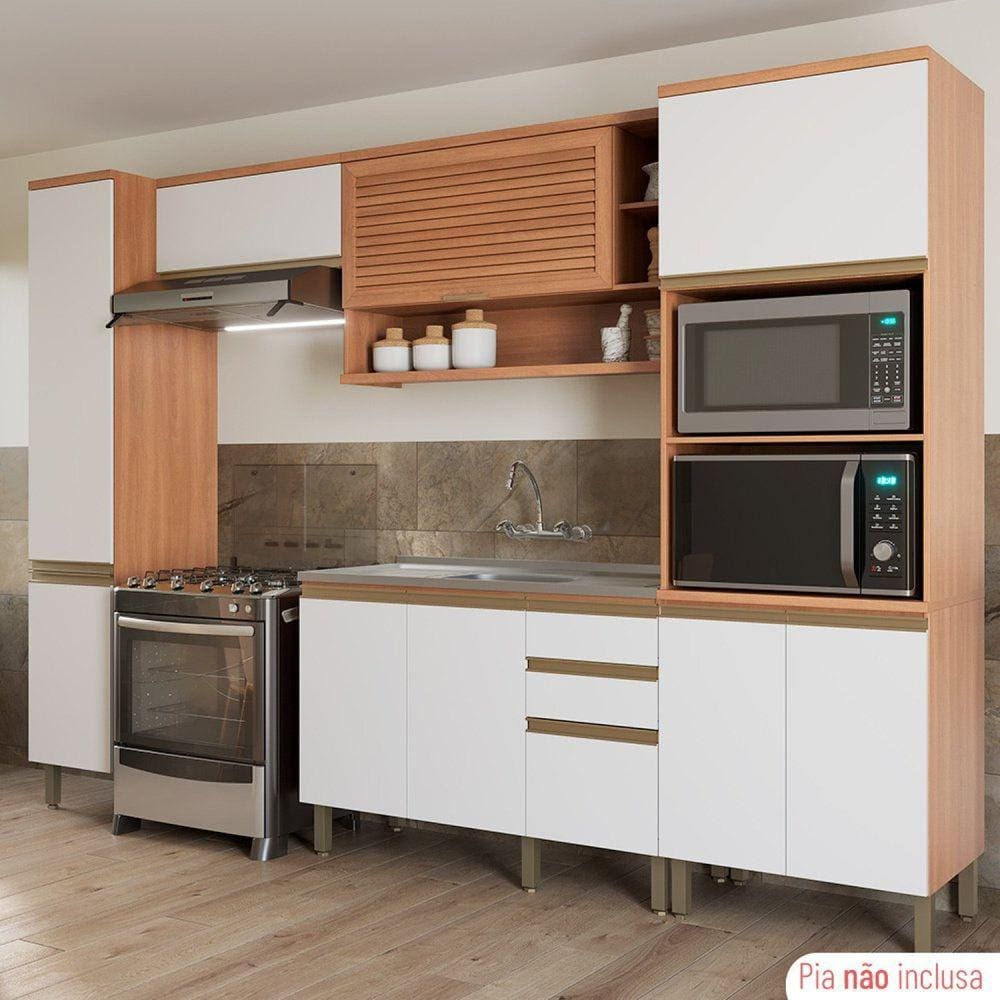 Cozinha Completa 5 Peças com Balcão Macadâmia Freijó/Branco