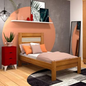 Cama solteiro 100% MDF - Safira -Cinamomo/Off White - Tcil móveis