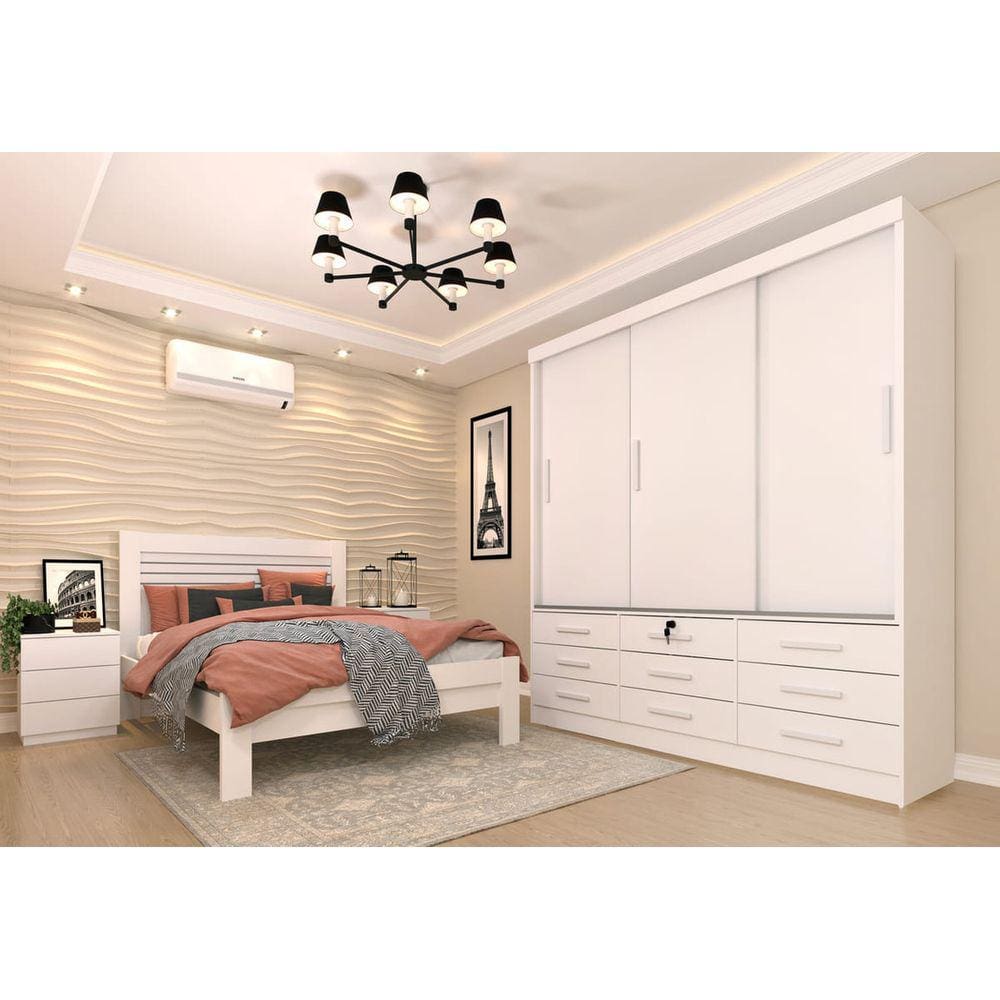 Guarda Roupa Casal 3 Portas 9 Gavetas - Chicago-Neve - Tcil Móveis