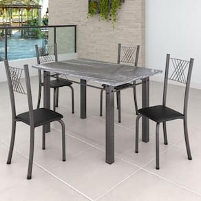 Conjunto Mesa com 4 Cadeiras Tampo de Granito TopázioSaraYescasa Preto Liso / Mart Prata