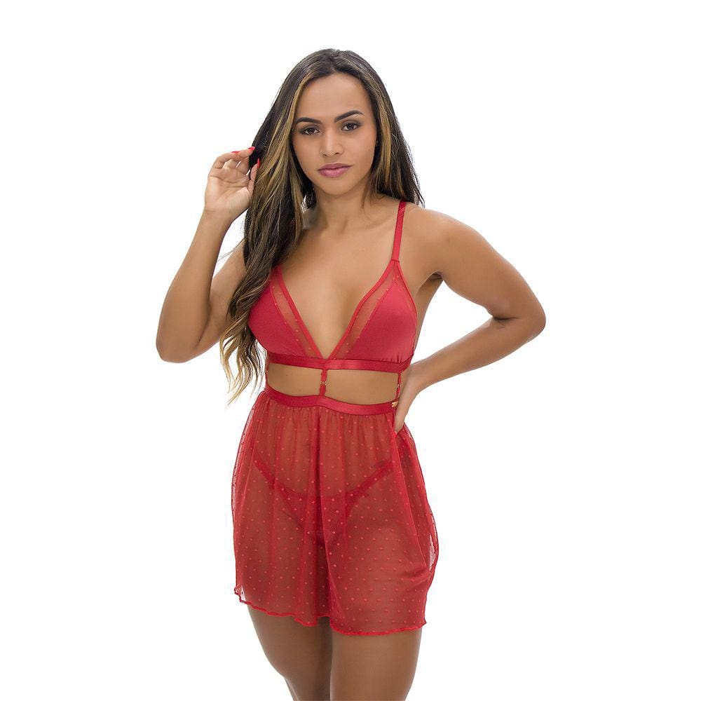 Camisola IMI Lingerie Tule Calcinha Fio Juliette Feminino