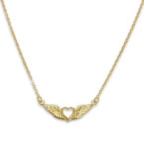 Colar Coração com Asas Banhado Ouro 18k Semijoia