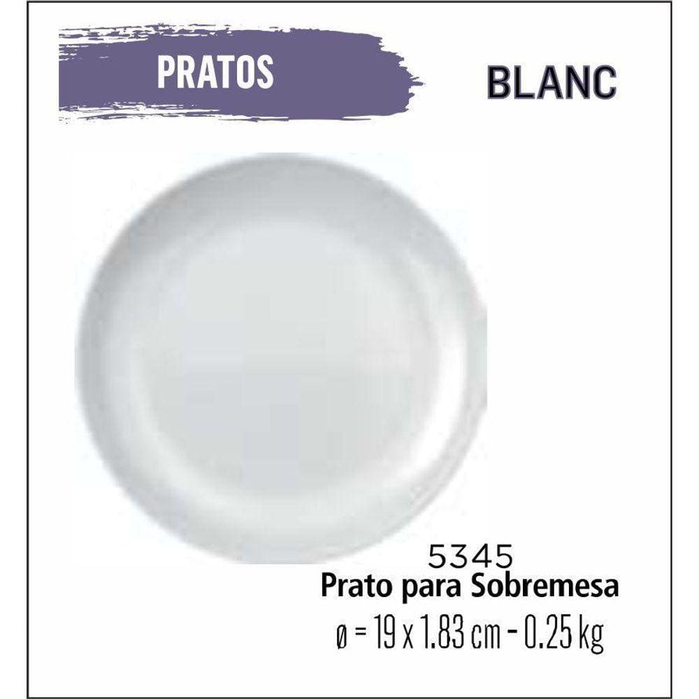 Jogo De Pratos Blanc 06 Sobremesa - Lanche -19Cm Branco