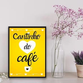 Quadro Cantinho Do Café Amarelo 24X18Cm - Vidro Preta
