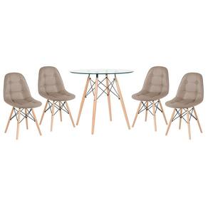 Mesa jantar cozinha redonda com tampo de vidro Eames 80 cm + 4 cadeiras Eiffel Botonê