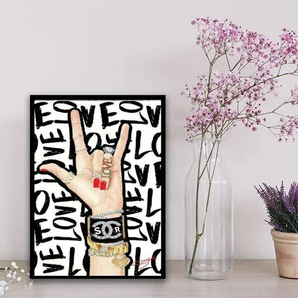 Quadro Feminino Rock Love Fashion 33X24Cm Vidro Branca