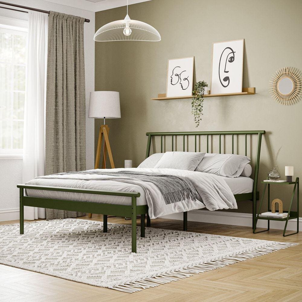 Cama Queen em Aço Begônia CabeCasa MadeiraMadeira Verde Musgo