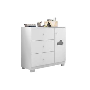 Cômoda Sapateira 3 Gavetas 1 Porta Organizadora Infantil Ane Detalhe Nuvem Bco - Phoenix Baby