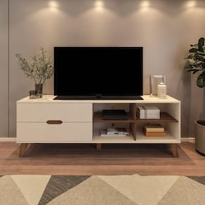 Rack para TV até 60 Polegadas 2 Gavetas 4 Nichos Verona Artely Off White/Pinho