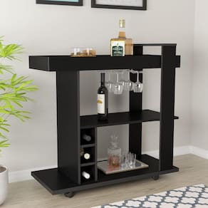 Bar Móvel Espelhado Suporte Taças Porta Garrafas MDP Amazonas Artely Preto