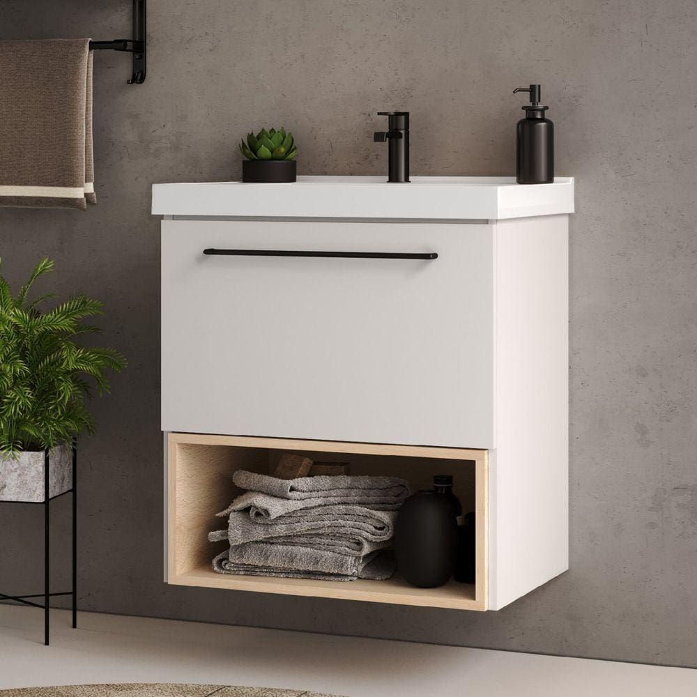 Gabinete para Banheiro 60cm Gales Móveis Bosi Branco/Faia