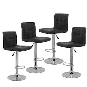 KIT C| 4 Banqueta Estofada Gomos Preta Base Giratória Cromada Altura Regulável Cozinha Bar Bancada