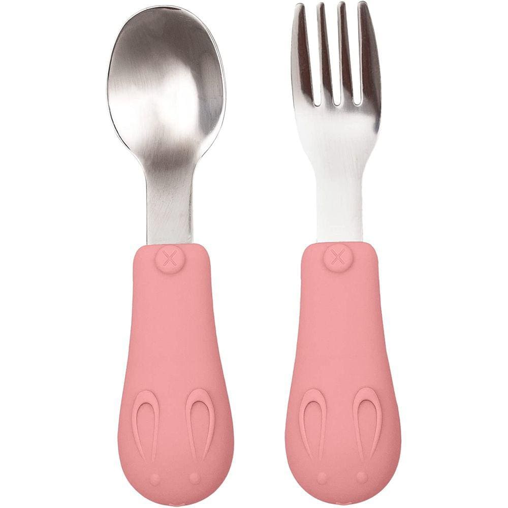 Kit Talher Inox Buba Cabo Em Silicone +6 Meses Bpa Free Azul E Rosa