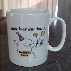 Caneca 300ml - Porcelana - Decoração Flork - Feliz Aniversário ELA