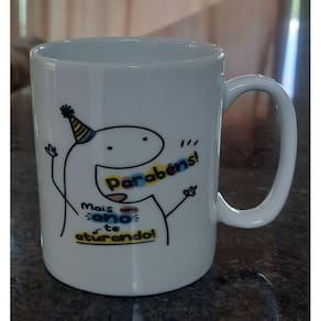 Caneca 300ml - Porcelana - Decoração Flork - Feliz Aniversário UNISEX