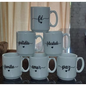 Jogo 6 canecas 120ml Frases Motivacionais - Kit Porcelana