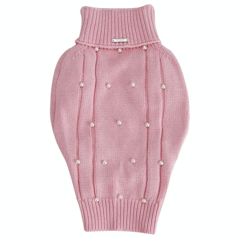 Suéter de Tricô com Pérolas Bordadas à Mão Rosa Bebê Tam G