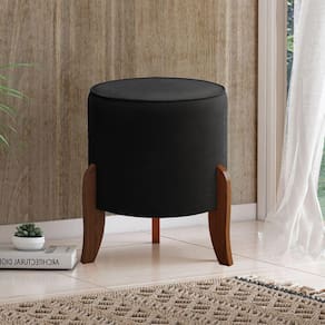 Puff Redondo para Sala 46 x 47 Cm Veneza Pés Madeira Suede Preto CCs