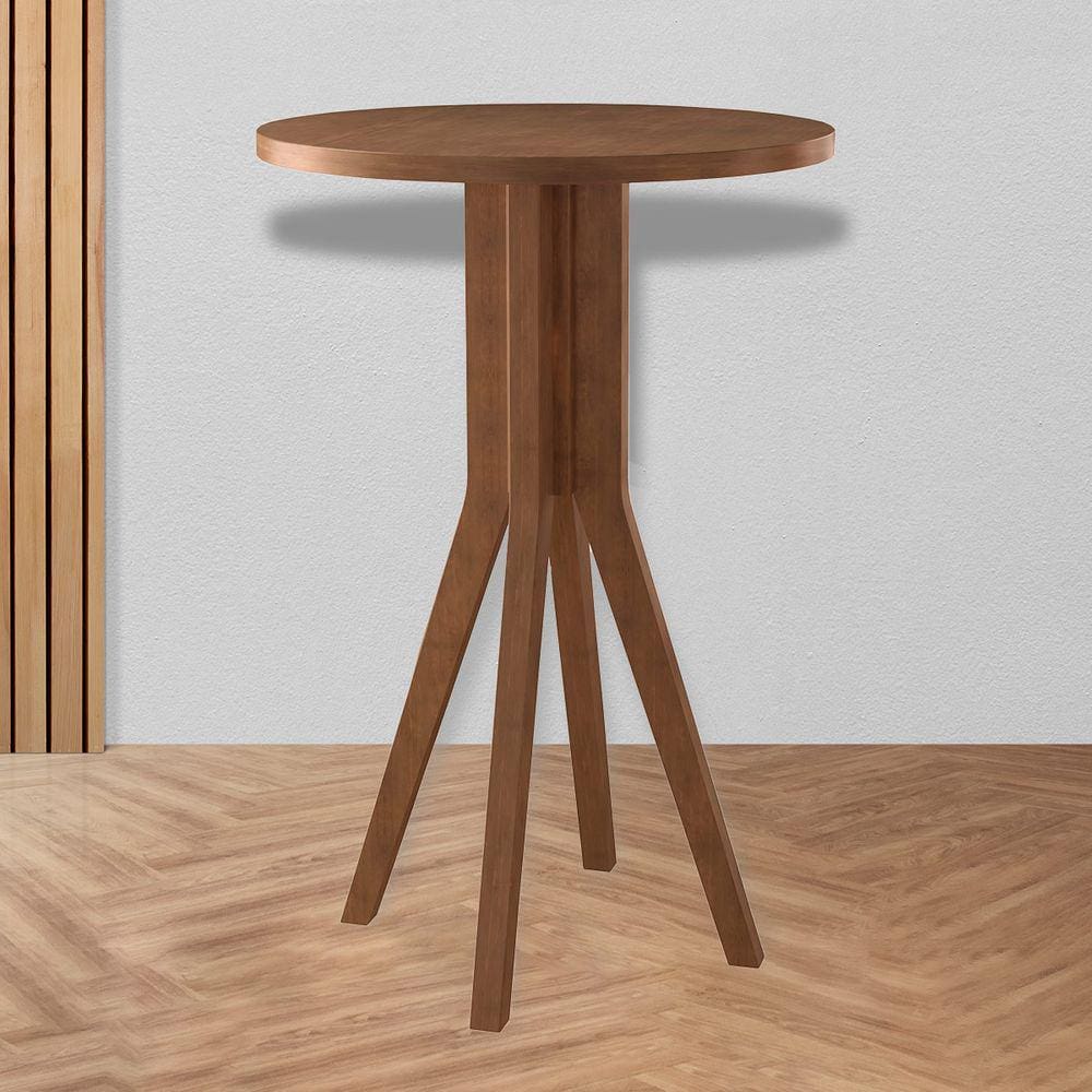Mesa Bistrô Bar Alta Redonda 60 x 100 Cm Madri Retrô Pé Palito Madeira Maciça MDF Pinhão - CCS