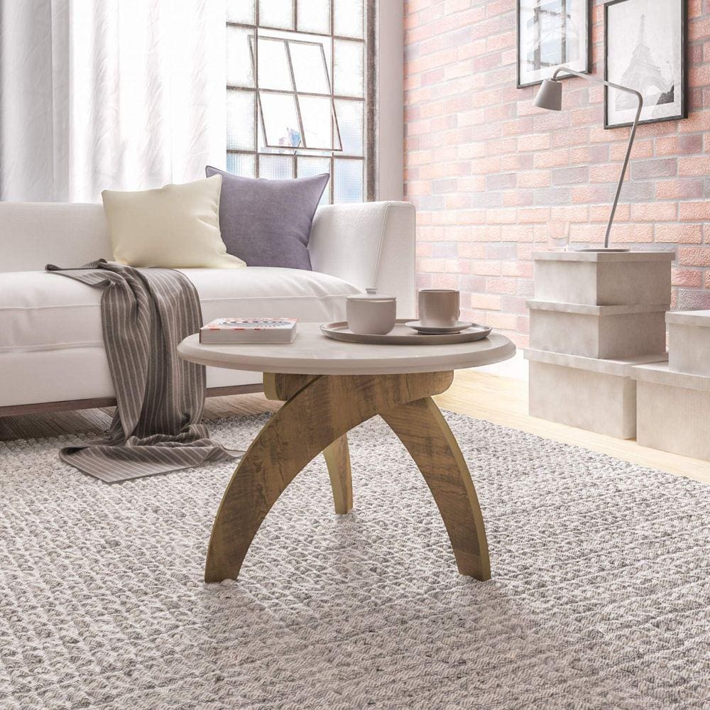 Mesa de Centro Redonda Jade Artely Off White/Pinho