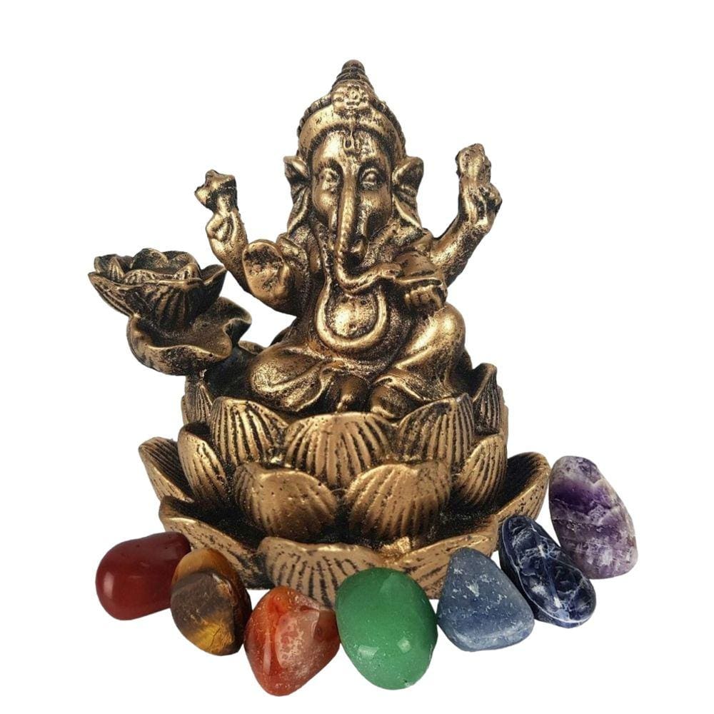 Deus Ganesha Incensario Cachoeira Cascata + Pedra 7 Chakras