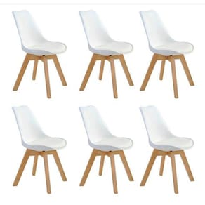 Kit c/ 6 cadeiras Leda – Charles Eames, Saarinen Wood com almofada Branca