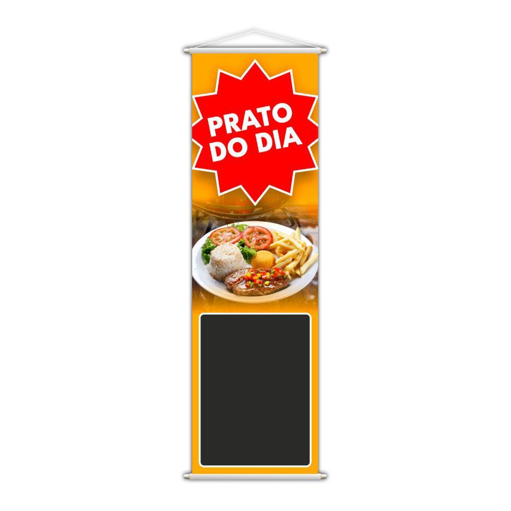 Banner Prato do Dia Restaurante Preço Fundo Preto 100x30cm