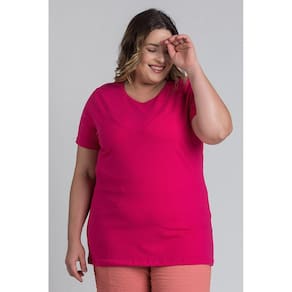 Baby Look Feminina Plus Size Decote Redondo Manga Curta - Serena