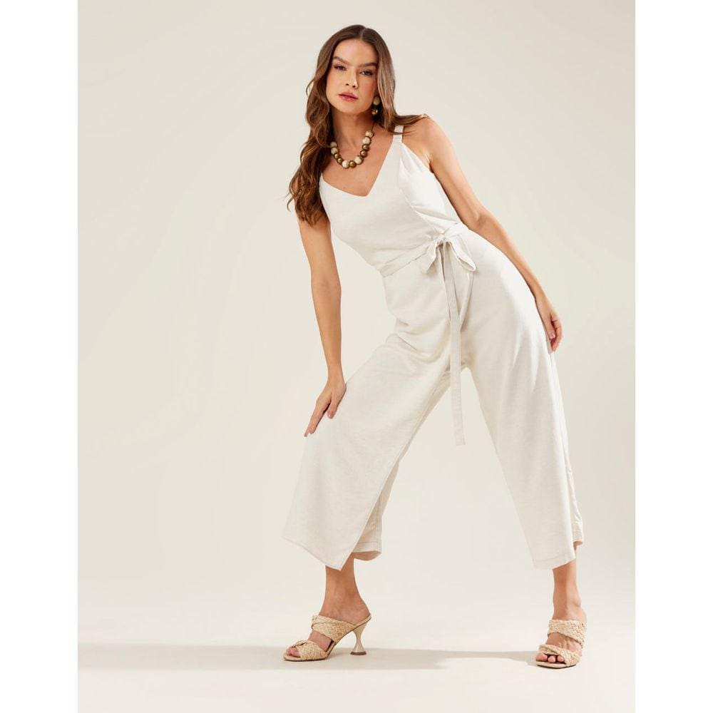 Macacão Zinzane Feminino Linen Transpassado - Areia