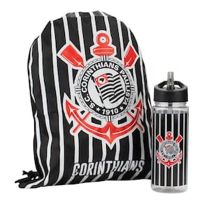Kit Timão Corinthians Garrafa Bico 450ml + Mochila Saco