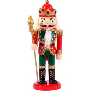 Boneco Natal Papai Noel Madeira Quebra Nozes Cajado 20cm