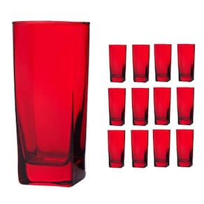 Copo Vidro 320Ml Suco, Água Bali Kit Com 12 Vermelho