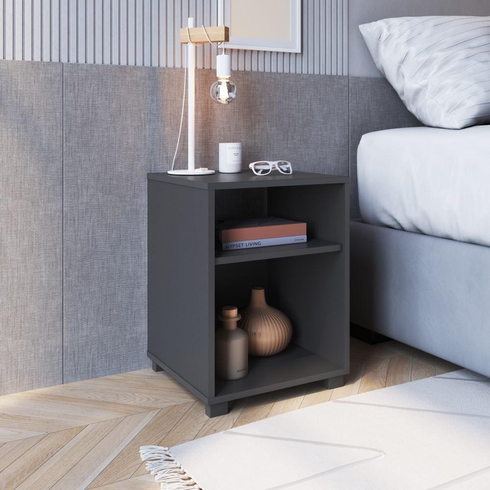 Mesa de Cabeceira Siena Com Prateleira Cor Cinza Grafite
