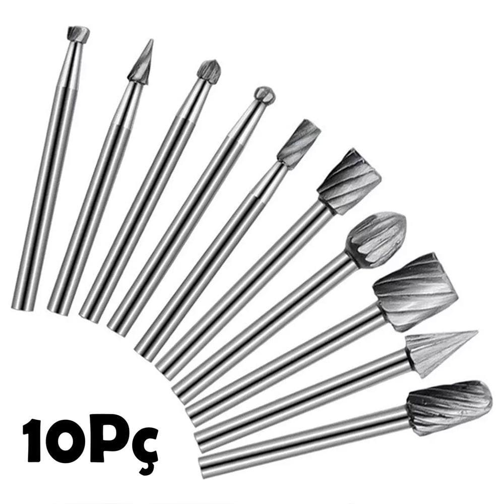 Jogo 10 Fresas Brocas Universal Lorben Rotativa 1/8&quot; Entalhe Madeira Micro Retifica GT6206