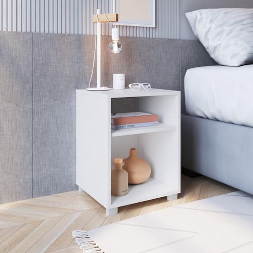 imagem-Mesa de Cabeceira Siena Com Prateleira Cor Branca - Branco