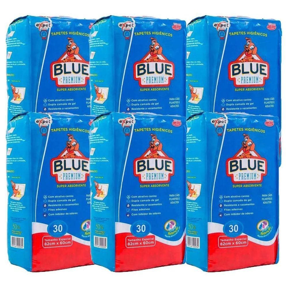 Kit 6 Tapetes Higiênicos Expet Blue Premium C/30 Unidades